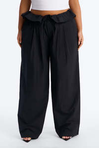 Pantalon large pour femme avec taille paperbag et cordon de serrage, coupe décontractée, tissé, OEM, marque privée, pantalon homme - Product Image 4