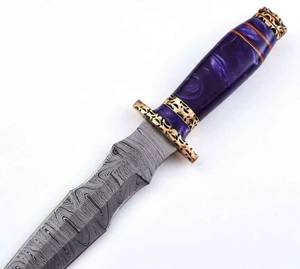 Escritorio Decorativo Artesanal de Acero Damasco Trenzado con Mango de Resina Púrpura Perla Ondulada - Product Image 3