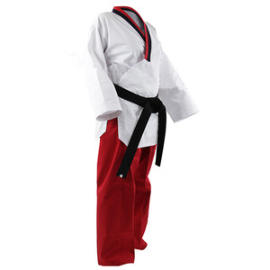 Uniforme de Taekwondo, Camiseta Blanca, Pantalones Rojos, Cinturón Negro, Unisex, Poliéster/Algodón, Duradero, Transpirable, Ropa de Entrenamiento, Talla Adulto, Color - Product Image 2