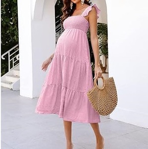 Proveedor Mayorista de Vestidos de Maternidad Elásticos de Algodón para Mujer, Vestido Largo Elegante para Mujer Embarazada, Vestido de Lactancia - Product Image 3