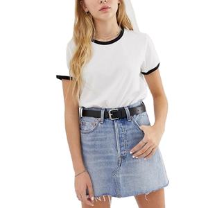 Venta al por mayor de algodón orgánico de las mujeres Ringer camisetas con etiqueta OEM ecológico transpirable de talla grande para la temporada de primavera - Product Image 1