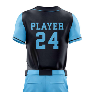 Conjunto de Uniforme de Béisbol Sublimado Personalizado, Jersey de Manga Corta y Pantalones para Hombre, Color Azul y Negro con Bloques de Color, Absorbe la Humedad, Corte Regular - Product Image 3