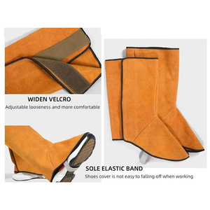 Couvre-chaussures de soudeur en cuir de vachette pleine fleur haute performance, résistant à l'abrasion, pour travaux lourds, vêtements de travail pour soudeurs - Product Image 3