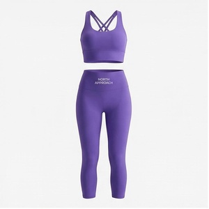 North Approach 2 Piece Yoga Set Racerback Crop <b>Top</b> High Waist Leggings <b>Sweat</b> Wicking Breathable Seamless - Product Image 1