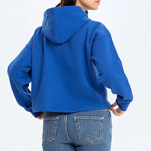 Sudadera con Capucha Azul para Mujer, de Algodón, Oversize, Hombros Caídos, Corta, Informal, Estilo Urbano, para Otoño e Invierno - Product Image 2