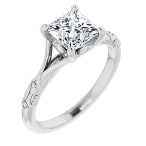 Bague solitaire en moissanite de luxe 1,25 carat taille princesse VVS1, or blanc massif 14 carats, style antique, pour femme - Product Image 3