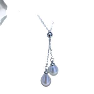 Collier en argent S925 avec pendentif double perle d'eau douce naturelle de 7-8 mm, perle de Zhuji élégante, vente en gros de perles de Zhuji - Product Image 5