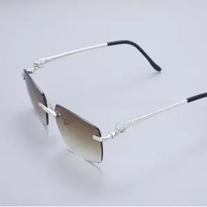 Gafas de Sol Polarizadas Unisex Estilo Hip Hop con Lentes de Cristal Azules y Marrones, Montura de Acero con Diamantes, Caja Protectora - Product Image 2