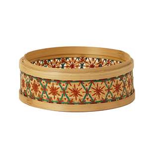 Panier de rangement rond en bambou multicolore tissé à la main avec couvercle, motif étoile hexagonale, organisateur décoratif, vente en gros - Product Image 3