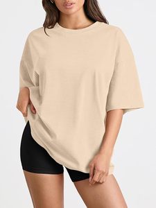 <b>Women's</b> Oversized Crew Neck Short Sleeve Loose Fit 100% Cotton Jersey Solid Color T-Shirt Spring Summer Casual Breathable <b>Top</b> - Product Image 1