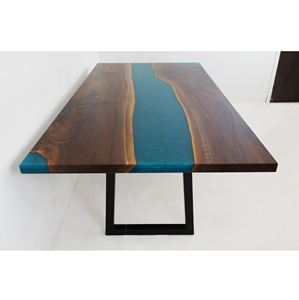 Table de salon en bois massif à bords naturels et résine époxy, faite à la main, de luxe, pour décoration intérieure personnalisée - Product Image 3