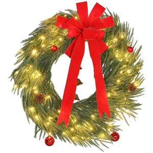 Guirlande de Noël LED verte de 36 pouces avec 8 modes et ornements, pré-éclairée, pour décoration de porte d'entrée, avec guirlande de Noël de 36 pouces - Product Image 1