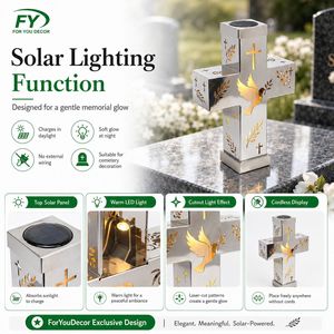 Lanterna Solare a Croce in Acciaio Inossidabile OEM, Luce LED Calda per Cimitero e Memoriale - Product Image 3