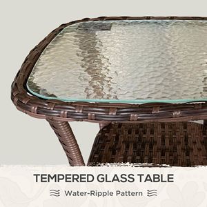 Tavolo Moderno da Esterno con Ripiano Portaoggetti, in Vimini Marrone Misto e Vetro con Superficie Effetto Ondulato, Elegante Arredo da Giardino - Product Image 4