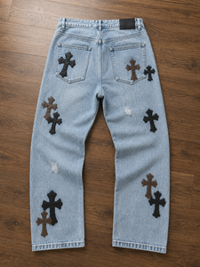 Jeans Baggy Y2K Personnalisés pour Hommes, Pantalon en Denim Large Vintage Délavé, Motif Croix Gothique, Streetwear, Coupe Ample, OEM Marque Privée - Product Image 2