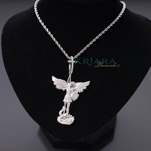 Colgante Unisex de Moissanita con Corte Brillante Redondo Estilo Hiphop del Arcángel Miguel, Chapado en Rodio/Plata 925 y Oro de 18K, Amuleto Religioso - Product Image 3