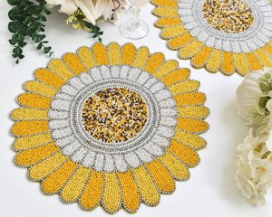 Handmade Beaded Sunflower Placemat Luxury Table Decor <b>Mat</b> Decorative Dining Table Setting Custom Bead Embroidery Charger <b>Plate</b> - Product Image 5