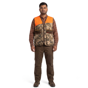 Chaleco de Caza de Algodón Encerado con Camuflaje Naranja Brillante para Hombre, con Bolsillo para Caza - Product Image 1
