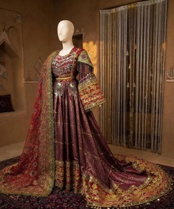 Robe de mariée afghane traditionnelle, broderie complexe, manches imposantes, silhouette fluide, longue robe maxi, tenue décontractée pour femmes - Product Image 4