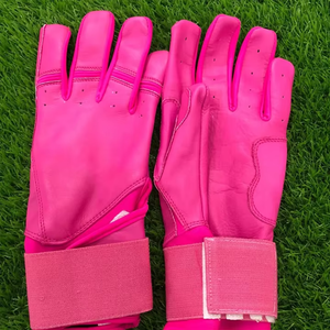<b>Pink</b> Full Finger Baseball Gloves Leather Hook And Loop Closure Non Slip Outfield Right Handed Unisex All Seasons - Product Image 1