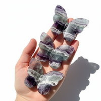 Venta al por mayor de cristal de fluorita morada natural de alta calidad, tallado en 3D con alas de mariposa, arte popular, piedra energética, mineral curativo.