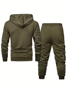 Men's Casual Sports Suit Terry Knitted Fabric 100% Cotton Quick Dry 300g Multi Pocket Fashionable Hooded Two-Piece Set Silk - Product Image 4