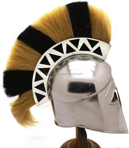 Casco corintio de Guerrero Medieval con penacho de pelo y soporte de madera de acero de calibre 18 usable para disfraz de Halloween para adultos - Product Image 1