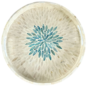 Plateau de service artisanal moderne en bois laqué avec incrustations de nacre, poignées, écologique, léger, pour Diwali et mariages floraux - Product Image 4