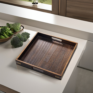 Modern 13-Inch Polished Wooden Service <b>Tray</b> <b>Handle</b> Square Shape Durable Eco-Friendly Dishwasher Safe Food Grade Non-Toxic - Product Image 5