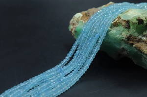 Cuentas de piedra Rondelle facetadas de Calcedonia azul Natural 4MM trenzadas para joyería - Product Image 5