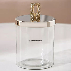 Contenant en verre de luxe pour thé, vaisselle, et stockage alimentaire, avec couvercle floral doré en forme de lotus, vente en gros - Product Image 2