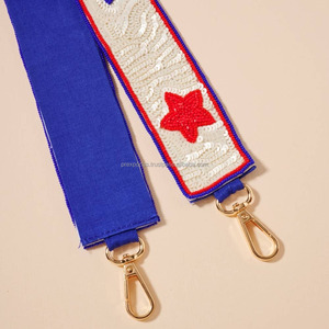 Handmade Beaded Star Strap <b>Red</b> Blue Stars on White Sequin Shoulder Crossbody Strap for DIY Handbags Tote <b>Purse</b> Accessories - Product Image 1