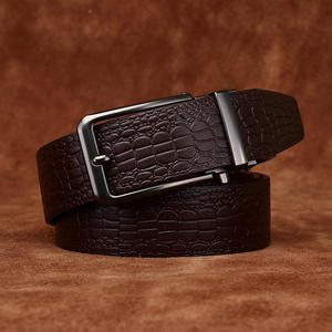 Cinturón de Cuero Negro con Grabado de Patrones de Cocodrilo, Hebilla Automática, Cinturón Formal de Negocios para Hombre - Product Image 6