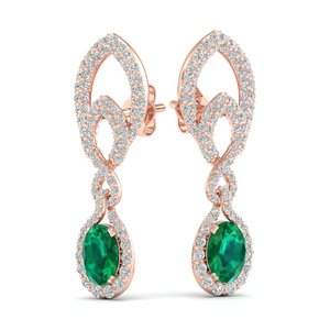 Boucles d'oreilles pendantes REYES, design classique, argent sterling 925, émeraude ronde taille 2.8 avec moissanite, bijoux de luxe pour femmes - Product Image 5