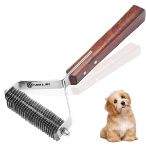 Flamia & Jabz Dog Grooming <b>Brush</b> Wooden Handle Stainless Steel 24 Blades <b>Pet</b> Hair Removal Tool - Product Image 1