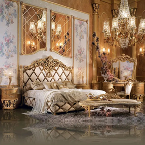Juego de Dormitorio de Lujo Europeo Clásico de Madera de Caoba con Tapicería y Tallado a Mano para Uso en Villas, Apartamentos y Hoteles en Indonesia - Product Image 1