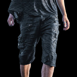 100% Cotton Men's Vintage Tactical Waxed Cargo Shorts <b>Distressed</b> Multi-Pockets Zipper Patch Straight Style Waterproof <b>Top</b> - Product Image 2