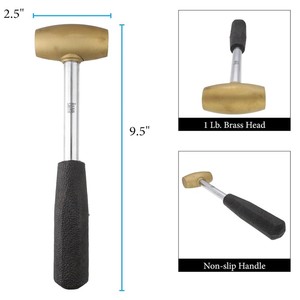 Martillo de cabeza de latón con mango de madera de acero inoxidable de 9.75 pulgadas para joyería, metalurgia y cuero ZetomedPro - Product Image 3
