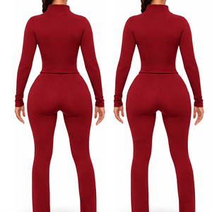 Ensemble de sport 2 pièces sans couture pour femme : soutien-gorge de sport à manches longues et pantalon taille haute – Tenue de gym et yoga pour femme - Product Image 6