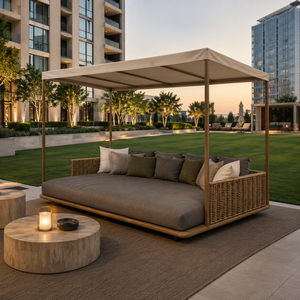 Cama de Exterior de Lujo con Toldo de Madera de Teca Sólida, Muebles de Jardín, Patio, Resort, Hotel, Villa, Piscina - Product Image 1
