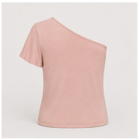 Kaos Wanita Warna Merah Muda Satu Bahu Lengan Mengembang Slim Fit WTS-0140