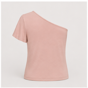 T-shirt rose poudré asymétrique à manches volantées coupe ajustée pour femme WTS-0140 - Product Image 2