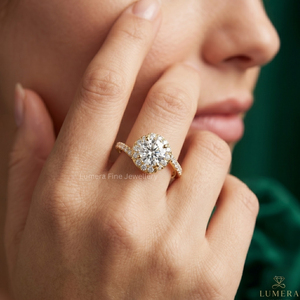 Bague de fiançailles halo en diamant cultivé en laboratoire certifié IGI sur mesure, or jaune 9K 10K 14K 18K, bague de mariage - Product Image 6