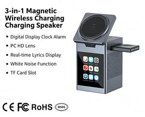 Station de charge sans fil multifonction rapide avec écran tactile, haut-parleur Bluetooth, réveil pour smartphone, montre et écouteurs - Product Image 5