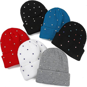 Custom Black Crystal Beanie Hat Ribbed Knit <b>Winter</b> <b>Cap</b> Unisex Soft Warm Stretch Skull <b>Cap</b> OEM Wholesale Hat - Product Image 1