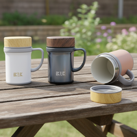 Thermos à double paroi en acier inoxydable 13 oz/410 ml avec revêtement en porcelaine, poignée intégrée, pour thé et café, maintien au chaud 4-6h / au froid 8-10h, design moderne et classique