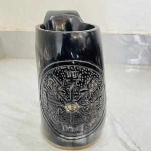 แก้วน้ำวีไวกิ้งโลโก้ดั้งเดิม ทำจากเขาควายขัดเงา แกะสลักด้วยมือ ทรงแทงการ์ด ทันสมัย ของแท้ ขายส่ง - Product Image 1