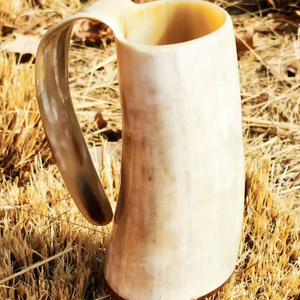 Handmade Viking Ox Horn <b>Mug</b> with Wooden Base-Eco-Friendly Durable Drinkware for Mead Beer & Ale Medieval Reenactment Gift - Product Image 1