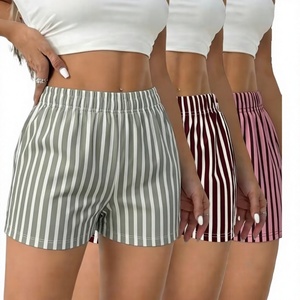 Women's High Waist Striped Knitted Shorts Elastic Waist Casual Breathable Regular Fit Short Pants Green White Pattern - Product Image 1