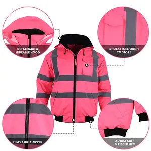 Veste de sécurité unisexe personnalisable avec logo, haute visibilité, bandes réfléchissantes, fermeture éclair, orange, jaune, noir, marine - Product Image 2